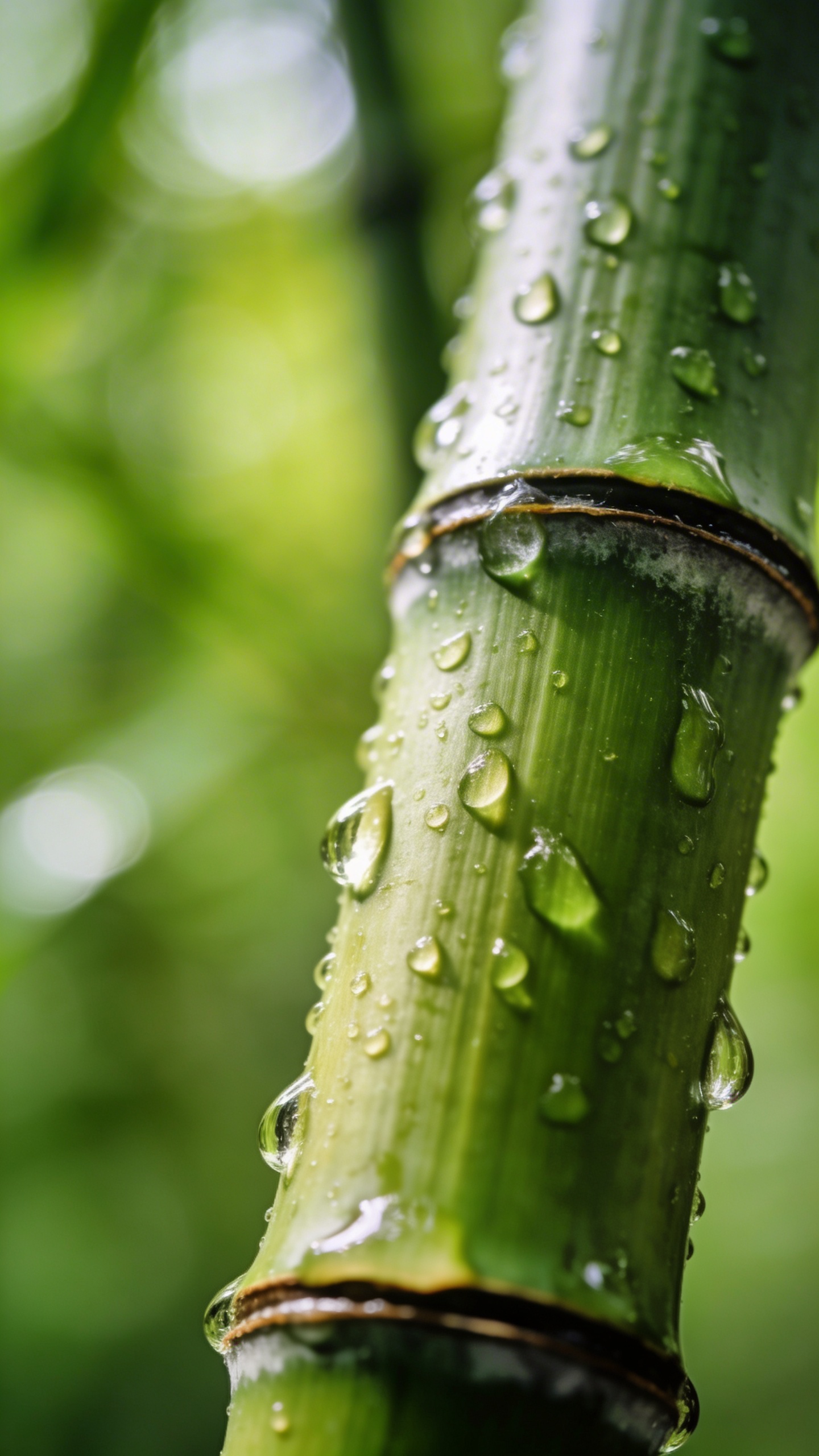 closeup bamboo stalk with water droplets, shallow depth of field