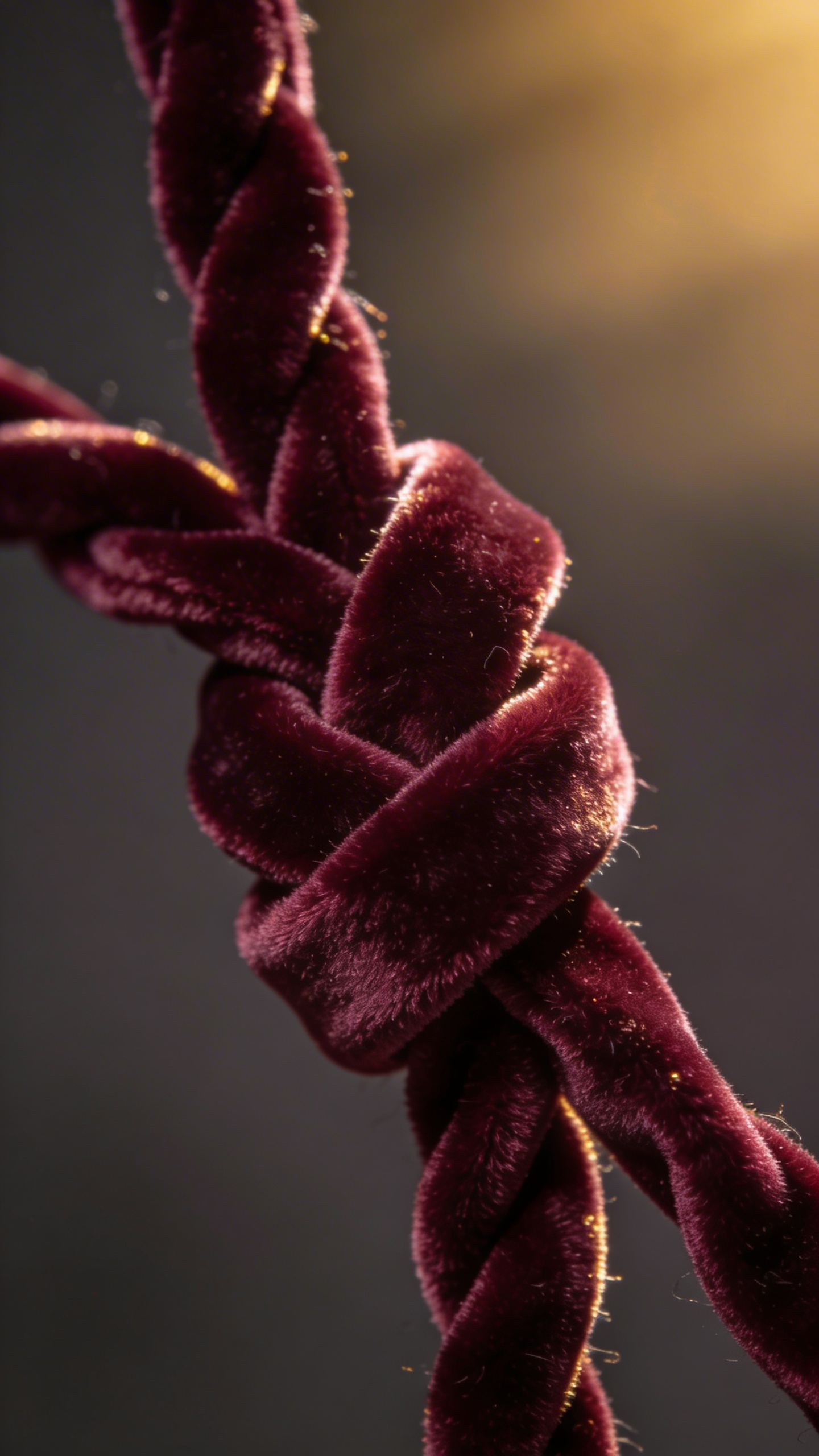 closeup velvet rope knot, gentle backlight, minimal background
