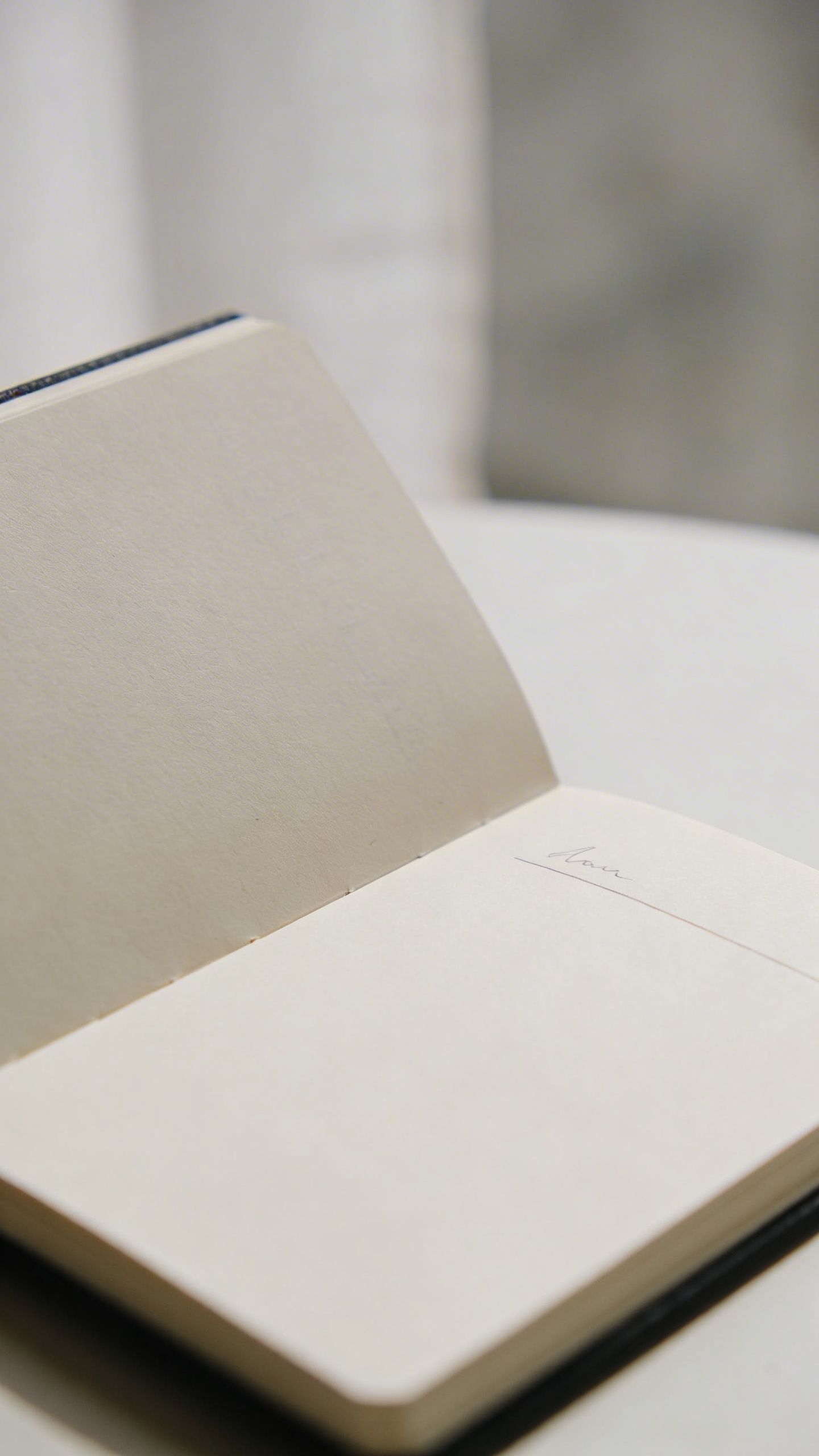 single open pocket notebook with one written intention line