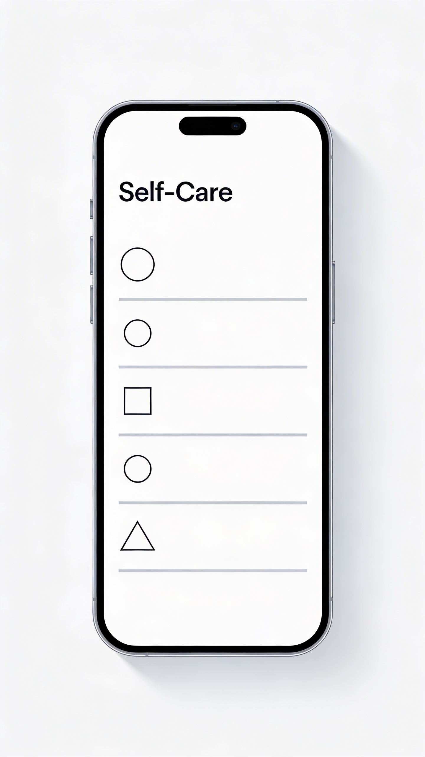 smartphone displaying a minimalist self-care checklist app