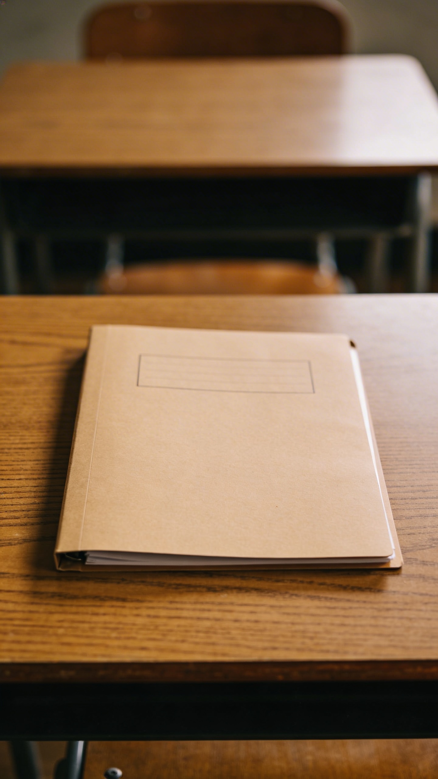 single labeled school paperwork folder on wooden desk