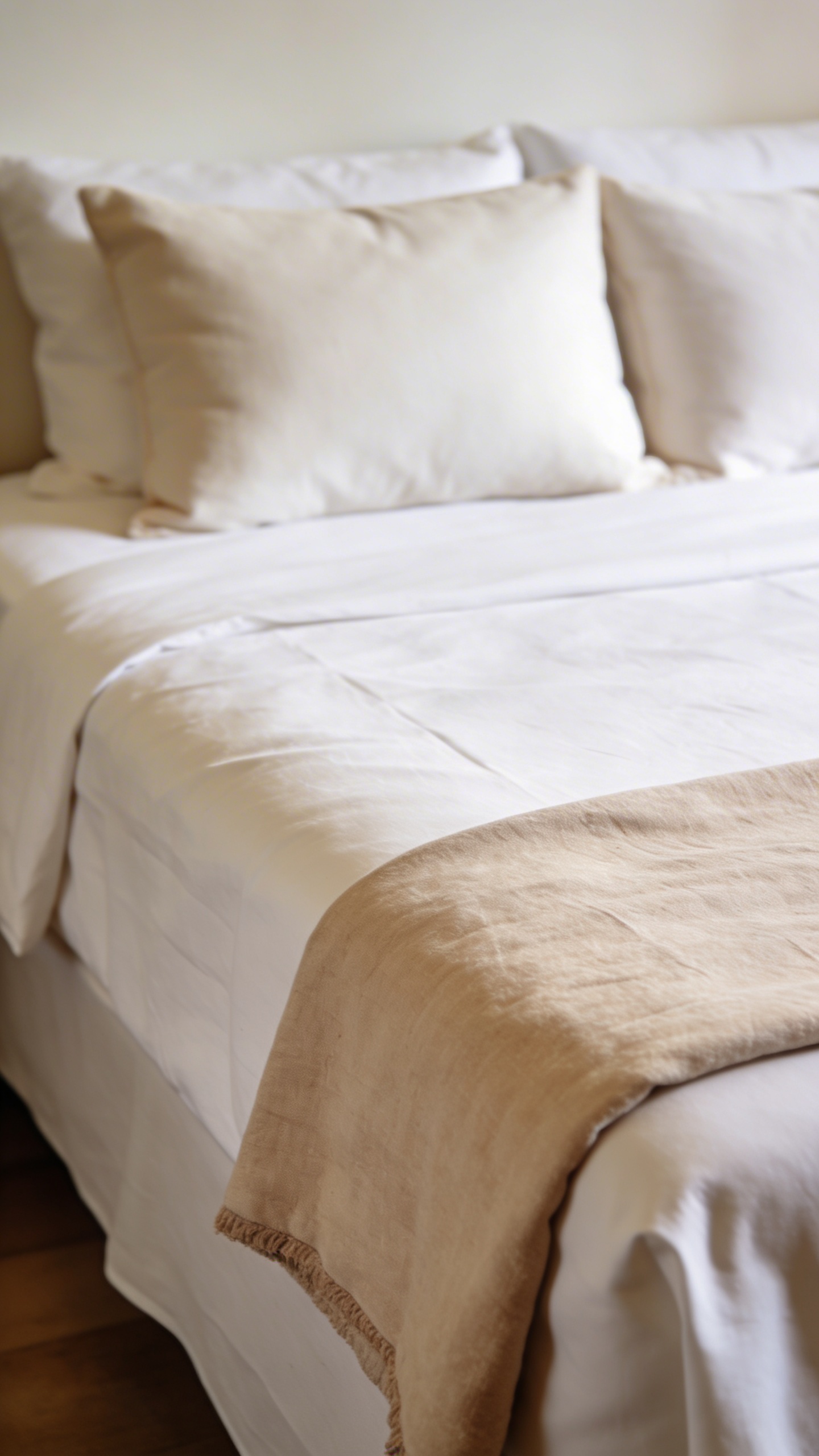 closeup of one empty side of a neatly made bed